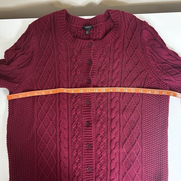 Talbots Petite Maroon Cardigan 2X Fisherman Cable Knit Cotton Wool Preppy Classy - Picture 6 of 8